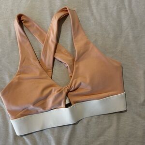 Tan and White Sports Bra